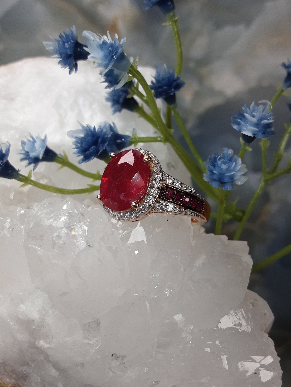 925, Rose Gold Over Sterling. Genuine Cherry Red Ruby Ring.